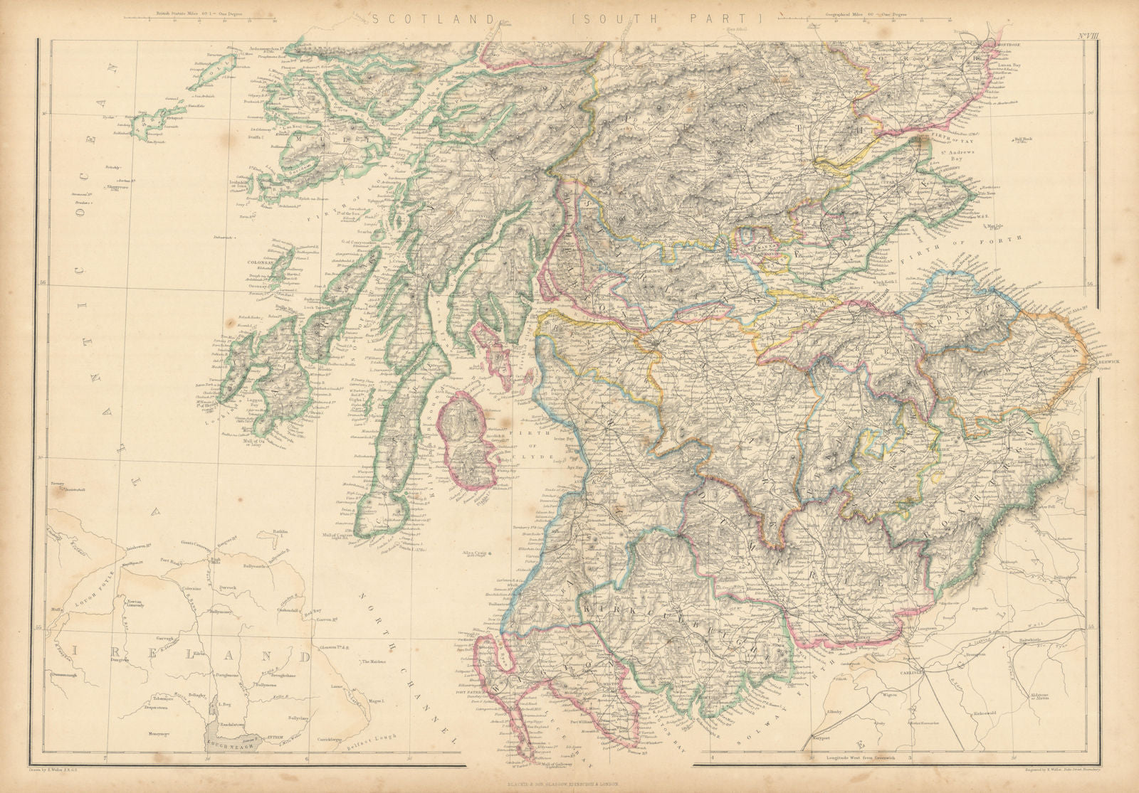 Scotland (South) by Edward Weller. Borders Lothian Central Strathclyde 1859 map